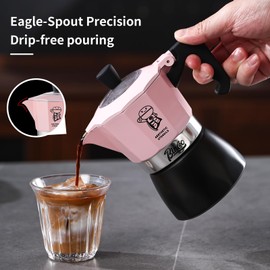 Bincoo Small Moka Pot, Stovetop Espresso Maker - Traditional Italian Coffee Brewer for Home, Camping, Stovetop, & Portable Use, 2 Espresso Cup (Pinkblack)