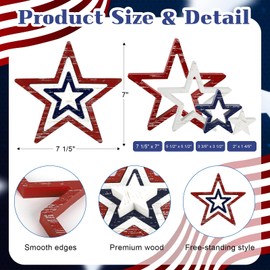 COCHIE 4th of July Decorations Stars Set of 4, Red White Blue Decor, Patriotic Memorial Day Star Tiered Tray Decor, Labor Day Fourth of July Decoration for Home Office Table Shelf (Retro Solid)