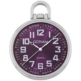 Gotham Men's Silver-Tone Slim Railroad 24 Hour Open Face Quartz Pocket Watch # GWC15027SP, Quartz Movement