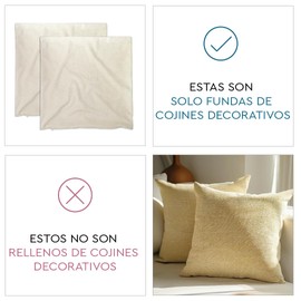Encasa Homes Chenille Cushion Covers, Set of 2, Natural, 45 x 45 cm, Textured, Solid Colour, Soft & Smooth, Square Accent Decoration Cushions for Couch, Sofa, Chair, Bed & Floor