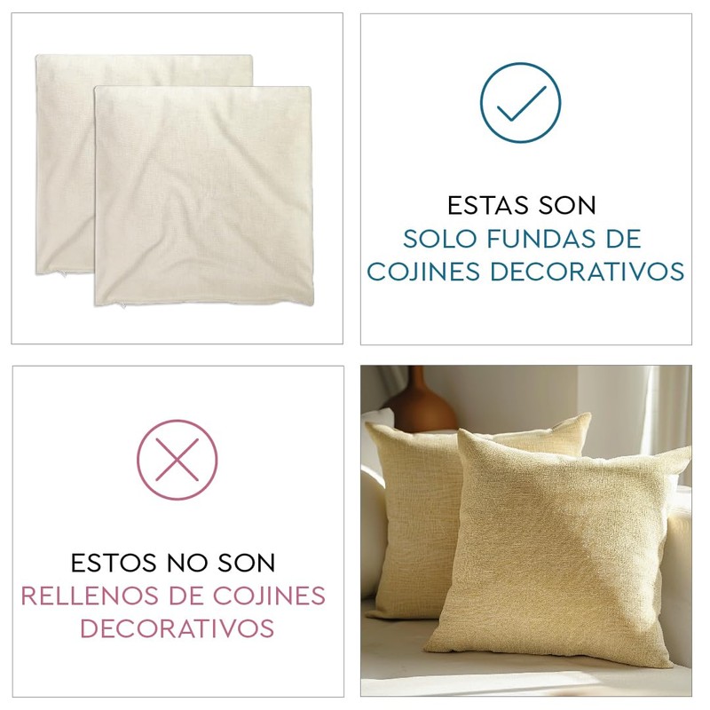 Encasa Homes Chenille Cushion Covers, Set of 2, Natural, 45