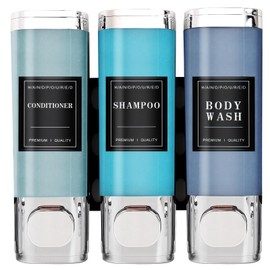 3 Chamber Shampoo and Conditioner Dispenser for Shower Wall - No Drill, Refillable Body Wash Dispenser for Bedroom Wall Mount