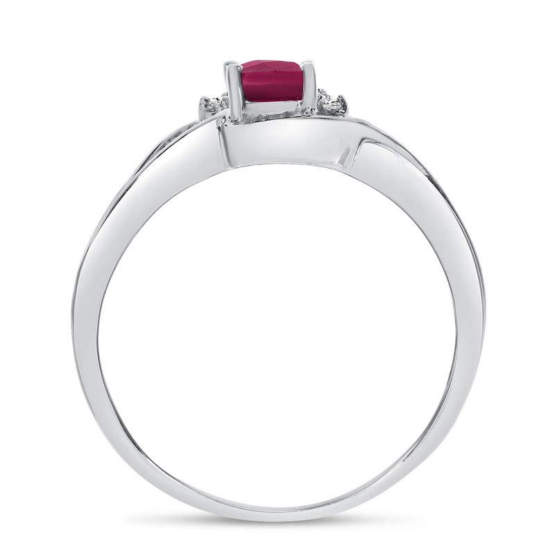 10k White Gold Oval Ruby And Diamond Curve Ring (Size