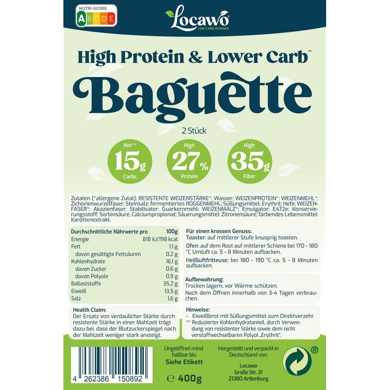 Locawo High Protein & Low Carb Baguette | Protein Bread