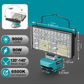 LIVOWALNY 9000LM Cordless LED Work Light Compatible with Makita 18V Battery, 90W 7" Battery Work Flashlights with USB & Type-C, Portable Flood Light for Job Site, Garage, Camping