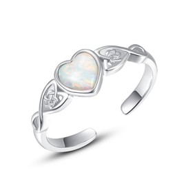 KINGWHYTE 925 Sterling Silver Celtic Knot Ring Heart Open Ring for Women Moonstone Opal Adjustable Ring Wedding Engagement Promise Ring for Women Wife Girlfriend, Sterling Silver, 02-White Opal