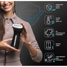 Polardo UD Handheld Travel Garment Steamer Portable 25s Heat Pump System Metal Steam Head Mini Size 120V Black No Water Spitting for Any