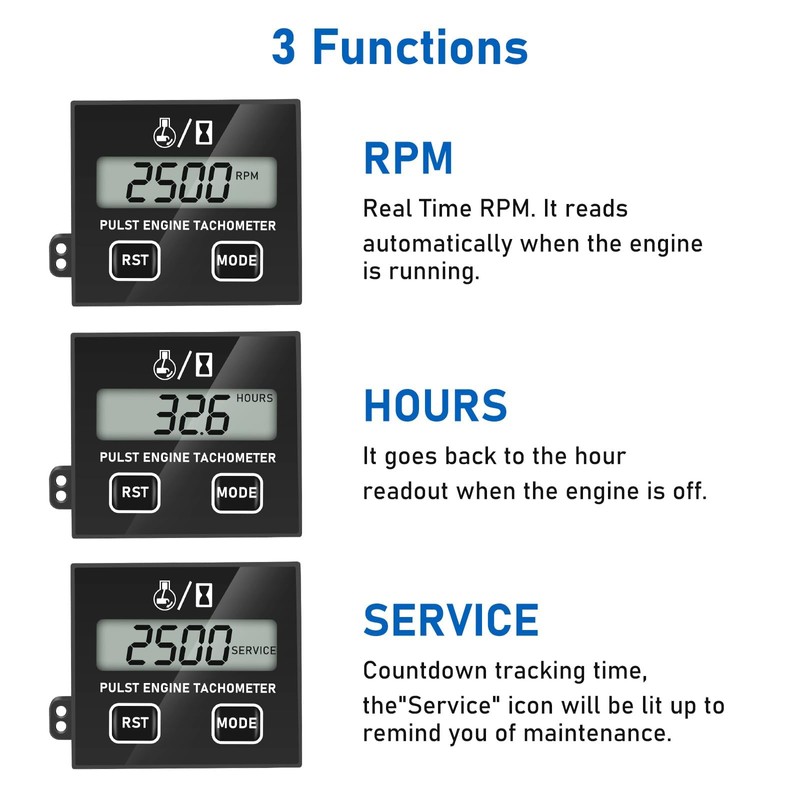 Linkstyle Small Engine Tachometer, Digital Tachometer Tach Gauge Reset Function