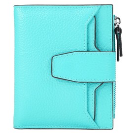 Cartera de piel con bloqueo RFID para mujer, tamaño pequeño, compacto con cremallera doble, Lichee Sea Blue, Talla unica