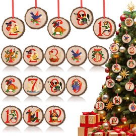 Weysat 12 Day of Christmas Ornaments Set of 12 Wooden Twelve Days of Christmas Ornaments Wood Xmas Vintage Hanging Decor for Home Party Holiday