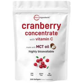 Cranberry Concentrate 40,000mg Equivalent with Vitamin C | 300 Softgels + MCT Oil | Highly Bioavailable Extract | Max Strength Cranberry Pills | Antioxidant Support & Urinary Tract Health for Women