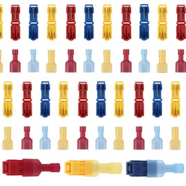 YANYULI 120pcs 60 Pairs T-Shape Wiring Connector Kit Red Yellow Blue Flat Terminal Branch Wiring Connection Easy Fast Wiring Installation Car Connector Electrical Terminal