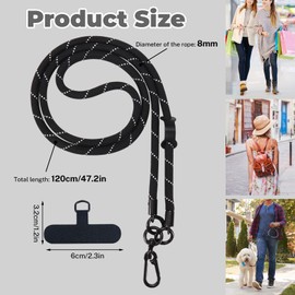 Cellphone Phone Lanyard Strap Wrist Lanyard Universal Adjustable Detachable Nylon Crossbody Cell Phone Lanyard Neck Strap with Hook Wrist Strap with Phone Patch for Most Smartphones (Black)