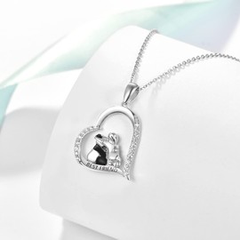 praymos 925 Sterling Silver Necklace Cute Animal Panda and Girl Pendant Friendship Necklace Jewelry Gift for Women Girls