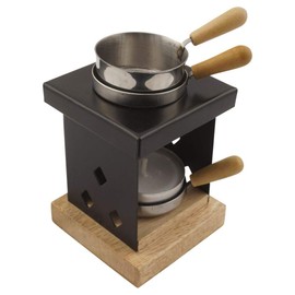 Metal Incense Burner on Wooden Base with Incense Pot - Arian Design - H 8.5cm