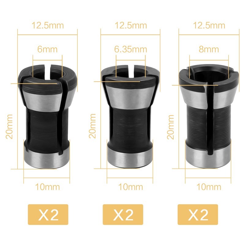 6 Pieces Collet Adapter, Steel Router Collet 6mm 6.35mm 8mm