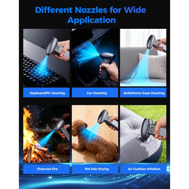 Upgraded Compressed Air Duster-300000RPM Ultra-Powerful Brushless Motor Electric Air Duster