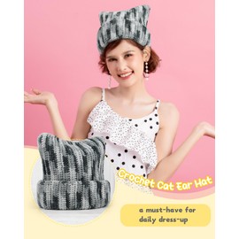 Aeelike Hat Crochet Kit, Crochet Kit for Beginners Adults Learn to Crochet Hat with Soft Yarns Crochet Hooks Size E/4 G/6 Detailed Instructions, Easy Crochet Starter Kit for Cute Cat Ear Hat