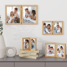 Axeman 8x10 Double Picture Frame - Solid Oak Wood Vertical Hinged 8x10 Photo Frame 2 Opening Folding Family Frames Collage With Real Glass for Tabletop Display, Hanging Hardware Included | Natural