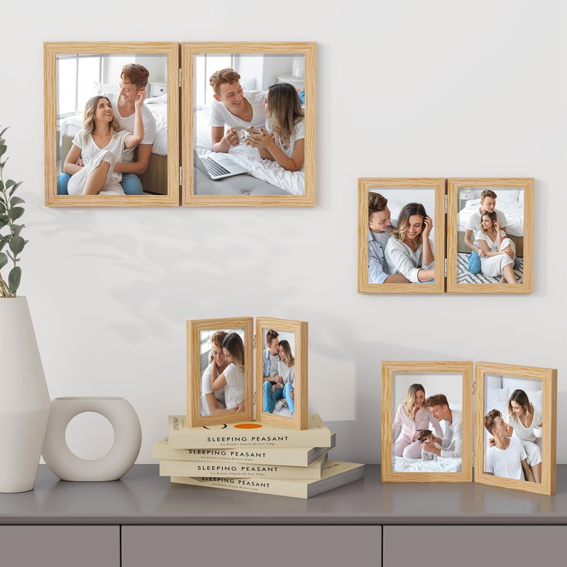 Axeman 8x10 Double Picture Frame - Solid Oak Wood Vertical