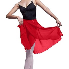 Hoerev Adult Sheer Wrap Skirt Ballet Skirt Ballet Dance Dancewear Red, L