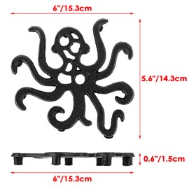 SUMTree 2 Pack Heavy Duty Octopus Cast Iron Trivets, Decorative Heavy Duty Hot Pot Holder Mats, Vintage Octopus Pattern Cast Iron Trivets with Rubber Pegs for Kitchen Dining Table