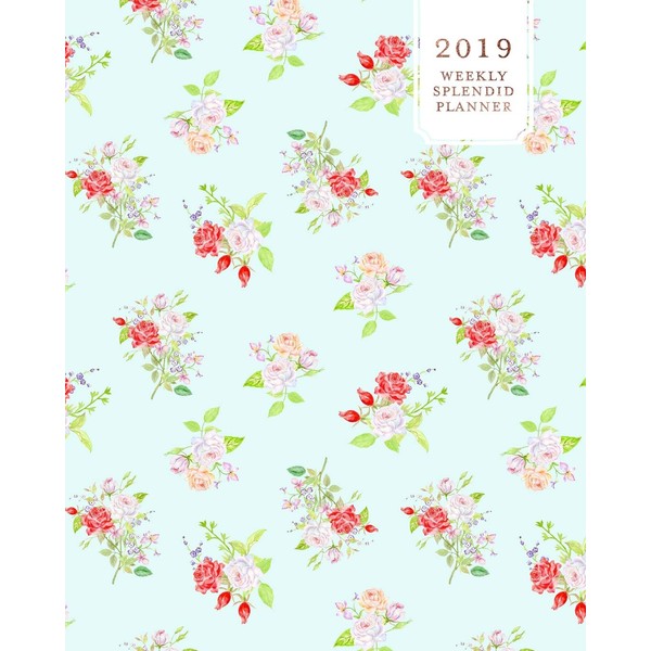 2019 Weekly Splendid Planner: Cute Mint Blue & Pink Pattern
