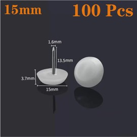 15mm White Nylon Furniture Sliders Nail On - Chair Leg Floor Protectors Nail - Nylon Chair Glides with Nail White Sliders Head, Chair, Table Leg Feet Protector Nail（Flat Bottom 100 Pcs）