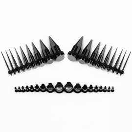 TBOSEN 14G-00G 36 pcs Ear Tapers Gauges Stretching Kit Stainless Steel Black Plugs Set Eyelets