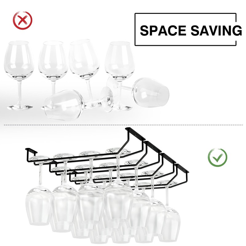 FOMANSH 14-Inch Under Cabinet Wine Glass Holder - Metal Stemware