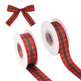 Lezevn 2 Rolls 20 Yards Christmas Scottish Tartan Ribbon Gingham Checkered Fabric Ribbon Traditional Christmas Decoration, 2.5cm