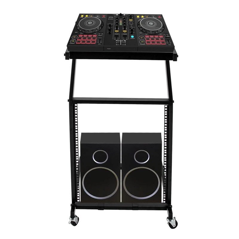 12U DJ Audio Mixer Stand Open Frame, Free Standing Rolling