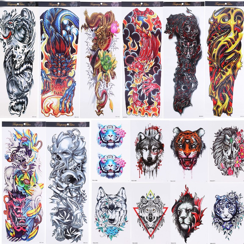 8 Sheets Full Sleeve Temporary Tattoos Stickers Watrproof 8 Sheets