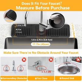 17.7'' Folding Faucet Mat for Kitchen Sink Splash Guard[7° Slope Fast Self-draining][Snap Lock Fit] Kitchen Sink Faucet Mat Splash Guard Kitchen Sink Area Water Splash Guard Behind Faucet Draining Mat