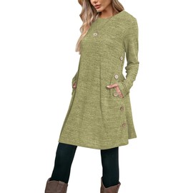 Poetsky Womens Flare Tunic Tops Long Sleeve with Pockets Fall Long Shirts for Ladies Side Buttons 2025 Bluish Grey S