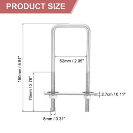 sourcing map 4Sets 304 Stainless Steel Square U-Bolts, 2.05" (52mm) Inner Width 5.91" (150mm) Length M8 with Nuts, Frame Plate, Gasket for Automobiles Trailer, Ski Boat, Fishing Boat, Pipelines