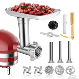 Meat Grinder Attachment for KitchenAid Stand Mixer – Metal Food Grinder with 4 Grinding Plates, 3 Sausage Stuffer Tubes & 2 Blades – Compatible with KitchenAid Mixers (Mixer Not Included)