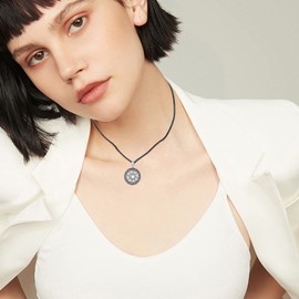 GGBOOM Compass Sun Moonstone Necklace 925 Sterling Silver Moonstone Chain Compass Amulet Pendant Chain Amulet Jewellery for Girls Men Women Compass Graduation Gift with Gift Box, Sterling Silver,