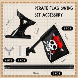 Peryiter 2 Sets Pirate Flag Swing Set Accessory Pirate Outdoor Flag with Solid Pole and Mounting Hardware Playhouse Flag for Pirate Party Favors and Treehouse Playhouse Backyard Decorations
