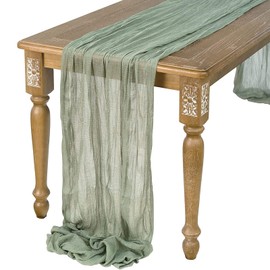 UIYIHIF 90 x 400 cm Sage Green Cheesecloth Table Runner, Long, Rustic Gauze Table Runner, Romantic, Semi-Transparent Fabric Tablecloth for Boho Decorations, Weddings, Decorations, Birthday Parties
