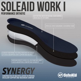 SoleAid Work Insoles - Full Length Functional Foot Orthotic, Anti-Fatigue, Shock Absorbing, Anti-Friction, All Day Performance with Neutral Height Weight Distributing Semi-Flex Arch Support
