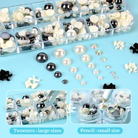 NACHLYNN 60g Mix Pearls and Rhinestones for Crafts Flatback Rhinestones Half Round Pearls Mixed Size 3mm-10mm Flatback Pearls for Crafts DIY Nail Art Shoes Clothes Tumblers Mugs (Silver White)