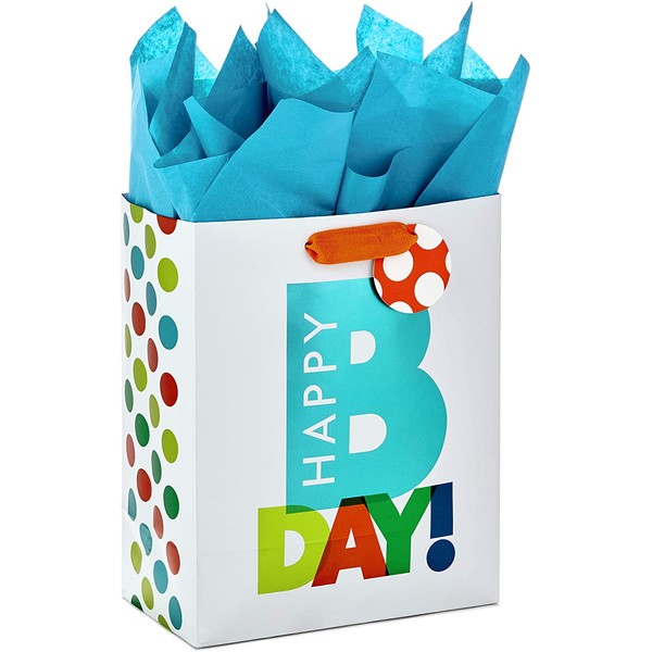 Hallmark 9" Medium Gift Bag with Tissue Paper for Birthdays (Happy Bday)