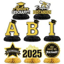 BETESSIN Abitur 2025 Gifts - Set of 8 Abi Table Decorations Black Gold - Honeycomb Centrepiece - Table Toppers for Graduations & Passed Exams, Grey Dation Decoration and much more