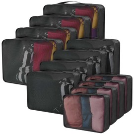 Silkfly 12 Pcs Packing Cubes for Suitcase Travel Luggage Bags Bulk Mesh Organizer Set for Hiking Camping Backpacking Clothes Accessories (Navy Blue,XL, L, M Size)