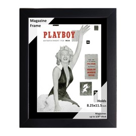 Creative Picture Frames 8.25 x 11.50 Magazine Frame with Full-Strength Glass, Holds Up To A 1/4" Thick Media with Installed Hangers for Easy Mounting, 11x14 Black Frame with Black Mat
