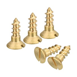 sourcing map Brass Wood Screws, 15Pcs M4 x 10mm Slotted Drive Flat Head Self Tapping Screw Countersunk for Woodworking Furniture