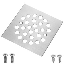 4-1/4“ Square Shower Strainer Drain Trim Set, Screw-in Shower Floor Drainer Grate, Replacement Shower Cover Bathroom Drain Strainers (Brushed Nickel)