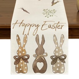 Happy Easter Carrots Rabbit Bunny Table Runner 13x72 Inch Spring Seasonal Kitchen Dining Table Decor for Indoor Outdoor Farmhouse Home Party Decoration ZQ97