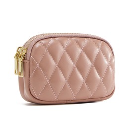 QIUTIMIY Women Leather Small Purse Pouch Cash Mini Coin Wallet Double Zipper Pocket with Keychain(Quilted Purple)